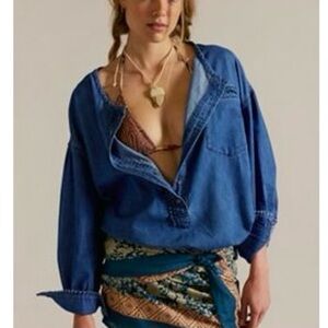 Free People Indigo Denim Blouse